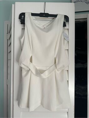 Finders Keepers Cream Sleeveless Peplum Mini Dress